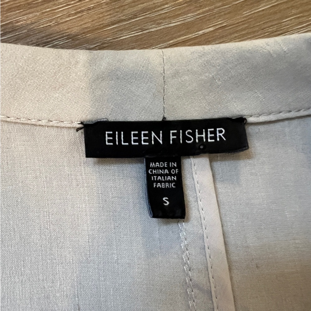 Eileen Fisher Linen Viscose Stretch Open Front Blazer Gray Small - Picture 3 of 5